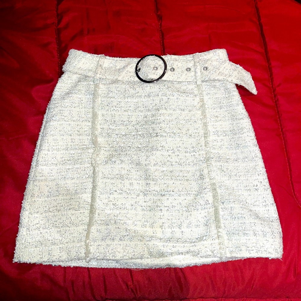 White and Silver Glittery Skirt with Matching Belt